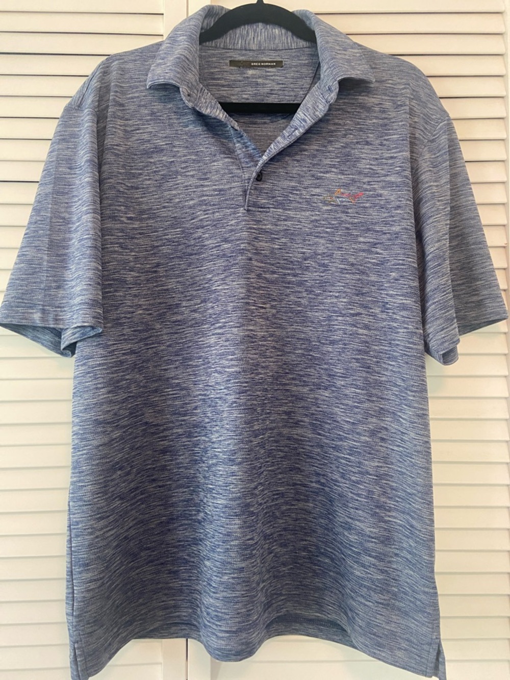 Greg Norman Mens L Heathered Blue Short Sleeve Polo Golf Shirt